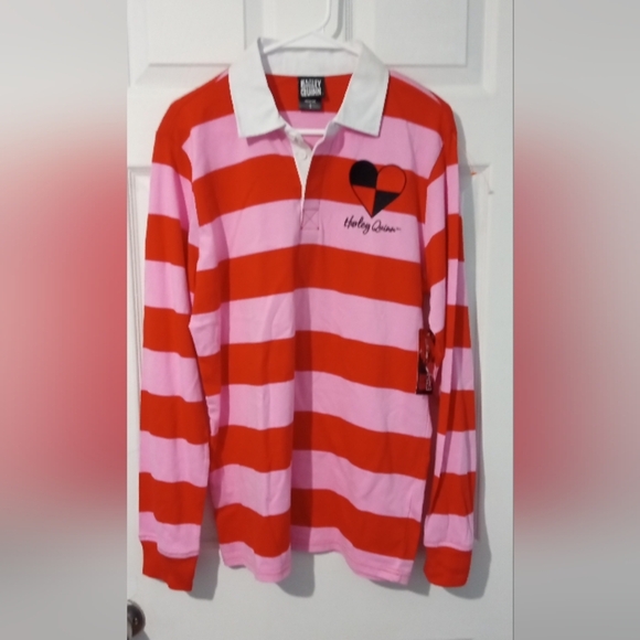 Bold Red and Pink Striped Polo Shirt - Picture 1 of 4
